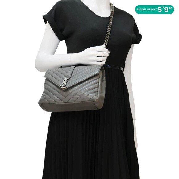 Yves Saint Laurent Monogram College Matelasse Chevron Leather Chain Shoulder Bag - Picture 2 of 13